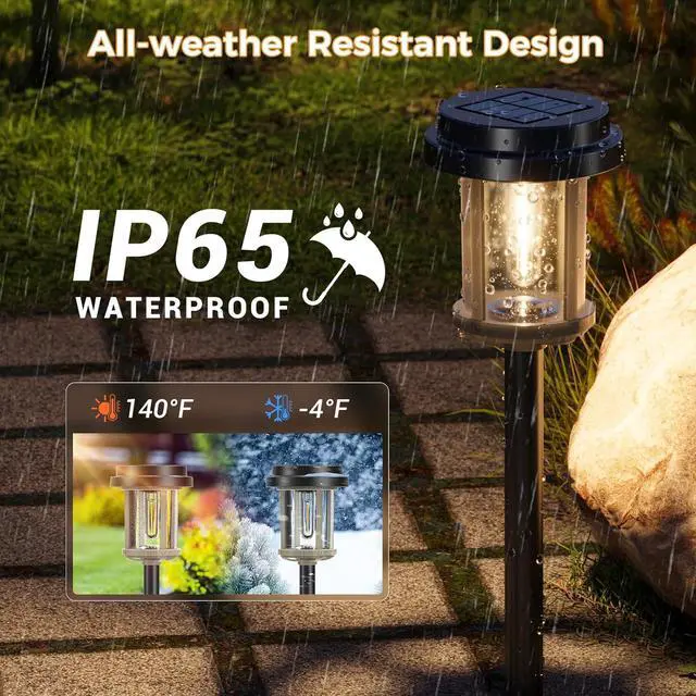Alt view image 6 of 7 - XMCOSY+ Solar Pathway Lights Outdoor, 20 LM LED Solar Garden Lights Seeded Glass, Waterproof IP65 Metal Outdoor Solar Lights for Yard Path Lawn Walkway Driveway Backyard (Black & Grey)