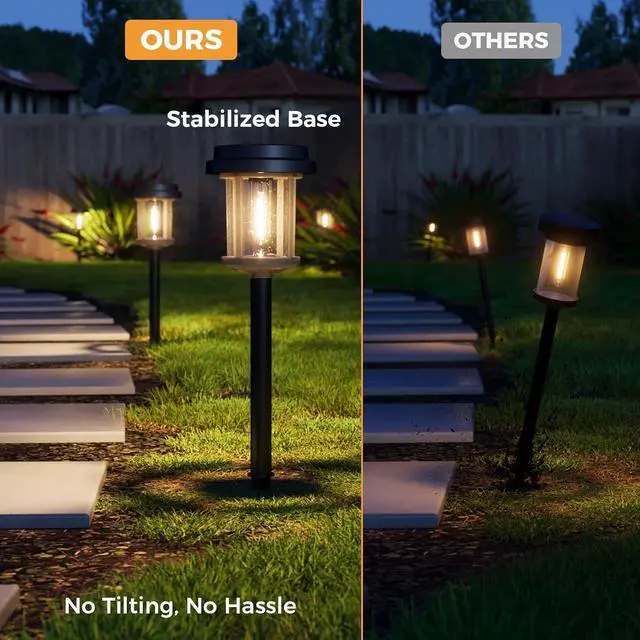 Alt view image 7 of 7 - XMCOSY+ Solar Pathway Lights Outdoor, 20 LM LED Solar Garden Lights Seeded Glass, Waterproof IP65 Metal Outdoor Solar Lights for Yard Path Lawn Walkway Driveway Backyard (Black & Grey)
