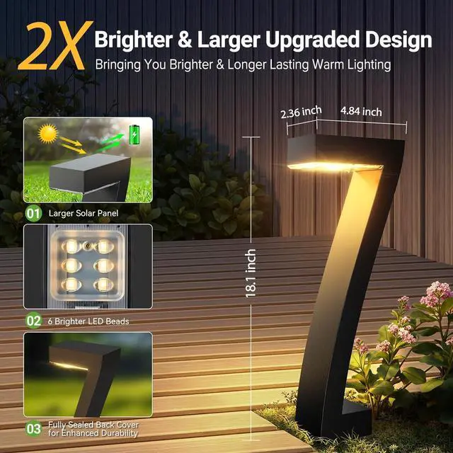 Alt view image 2 of 7 - WdtPro Solar Lights Outdoor Pathway Lights, 4 Pack Upgraded Bright LED Outdoor Solar Light for Outside, IP65 Waterproof Solar Garden Light for Yard, Driveway, Walkway, Landscape, Patio Decor