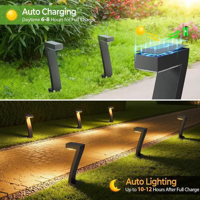 Alt view image 5 of 7 - WdtPro Solar Lights Outdoor Pathway Lights, 4 Pack Upgraded Bright LED Outdoor Solar Light for Outside, IP65 Waterproof Solar Garden Light for Yard, Driveway, Walkway, Landscape, Patio Decor
