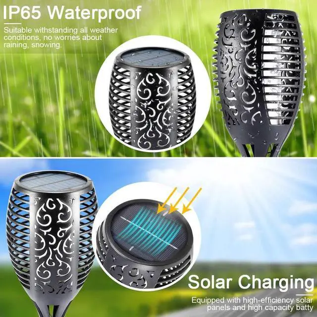 Alt view image 3 of 6 - EOYIZW Solar Lights Outdoor 4 Pack, 99 LEDs Solar Torch Light with Flickering Flame- IP65 Waterproof Solar Garden Lights, Solar Powered Outdoor Lights for Porch Yard Patio Halloween Decorations