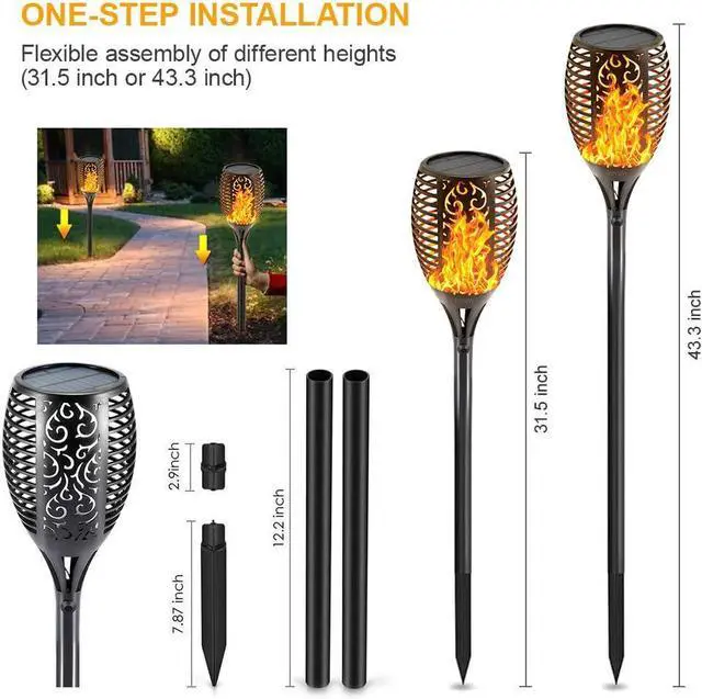 Alt view image 4 of 6 - EOYIZW Solar Lights Outdoor 4 Pack, 99 LEDs Solar Torch Light with Flickering Flame- IP65 Waterproof Solar Garden Lights, Solar Powered Outdoor Lights for Porch Yard Patio Halloween Decorations