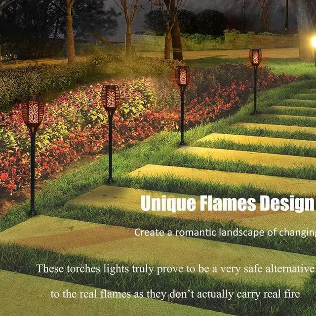Alt view image 6 of 6 - EOYIZW Solar Lights Outdoor 4 Pack, 99 LEDs Solar Torch Light with Flickering Flame- IP65 Waterproof Solar Garden Lights, Solar Powered Outdoor Lights for Porch Yard Patio Halloween Decorations