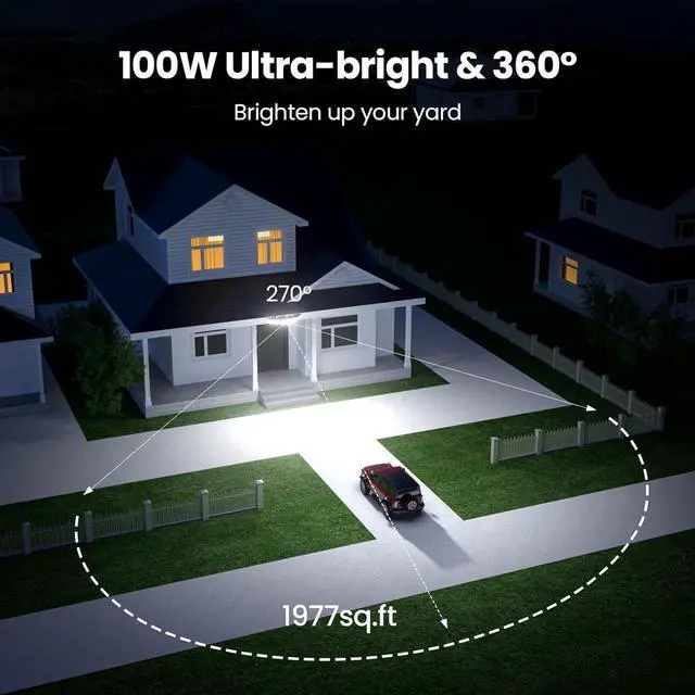 Alt view image 4 of 7 - Olafus 100W Plug in Flood Lights Dusk to Dawn LED Outdoor Light with Remote, 5 Adjustable Heads IP65 Waterproof LED Security Light with Photocell for Yard Garden Porch Black