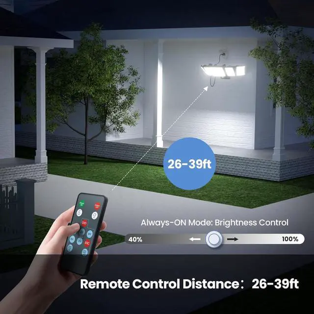 Alt view image 6 of 7 - Olafus 100W Plug in Flood Lights Dusk to Dawn LED Outdoor Light with Remote, 5 Adjustable Heads IP65 Waterproof LED Security Light with Photocell for Yard Garden Porch Black