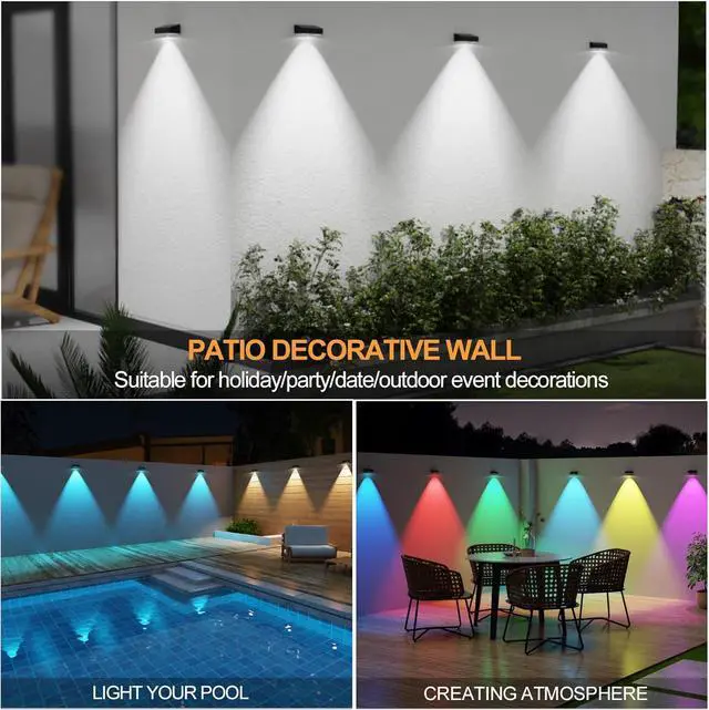 Alt view image 4 of 7 - Solar Fence Lights,Fence Lights Solar Powered Waterproof IP65 Multicolor Led 12 Fixed Colors RGB Color Changing for Pool, Deck, Patio, Porch, Stairs, Holiday(8)
