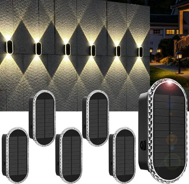 Main image of Solar Fence Lights Outdoor, 3000K/4000K/6000K 3 Modes Solar Wall Lights Outdoor Waterproof, Up&Down Dual-Head Outdoor Solar Lights for Yard House Fence Backyard Deck Garden Patio Porch, 6 PK