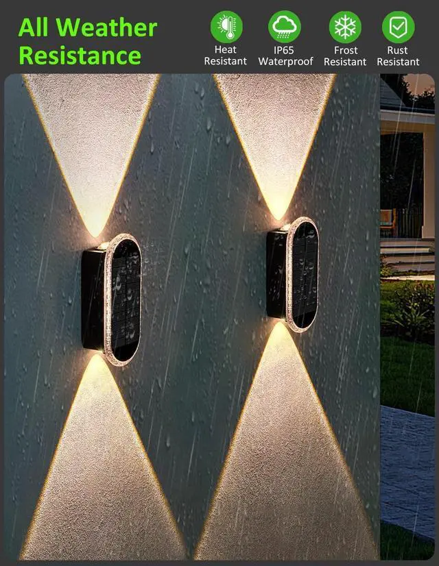 Alt view image 5 of 7 - Solar Fence Lights Outdoor, 3000K/4000K/6000K 3 Modes Solar Wall Lights Outdoor Waterproof, Up&Down Dual-Head Outdoor Solar Lights for Yard House Fence Backyard Deck Garden Patio Porch, 6 PK