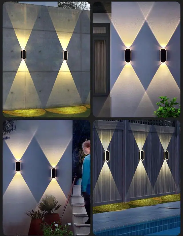 Alt view image 6 of 7 - Solar Fence Lights Outdoor, 3000K/4000K/6000K 3 Modes Solar Wall Lights Outdoor Waterproof, Up&Down Dual-Head Outdoor Solar Lights for Yard House Fence Backyard Deck Garden Patio Porch, 6 PK