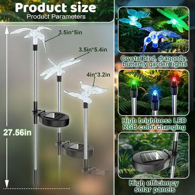 Alt view image 3 of 7 - Anordsem Solar Garden Lights Outdoor: 6 Waterproof PVC Insect Light Heads - Changeable Color LED Stake for Homeowners Patio Decoration - Gardening Gifts for Garden Enthusiasts