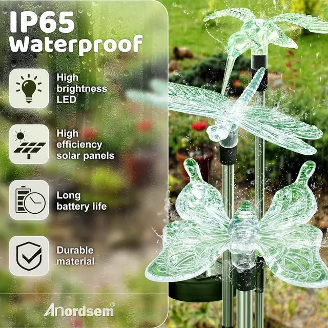 Alt view image 4 of 7 - Anordsem Solar Garden Lights Outdoor: 6 Waterproof PVC Insect Light Heads - Changeable Color LED Stake for Homeowners Patio Decoration - Gardening Gifts for Garden Enthusiasts