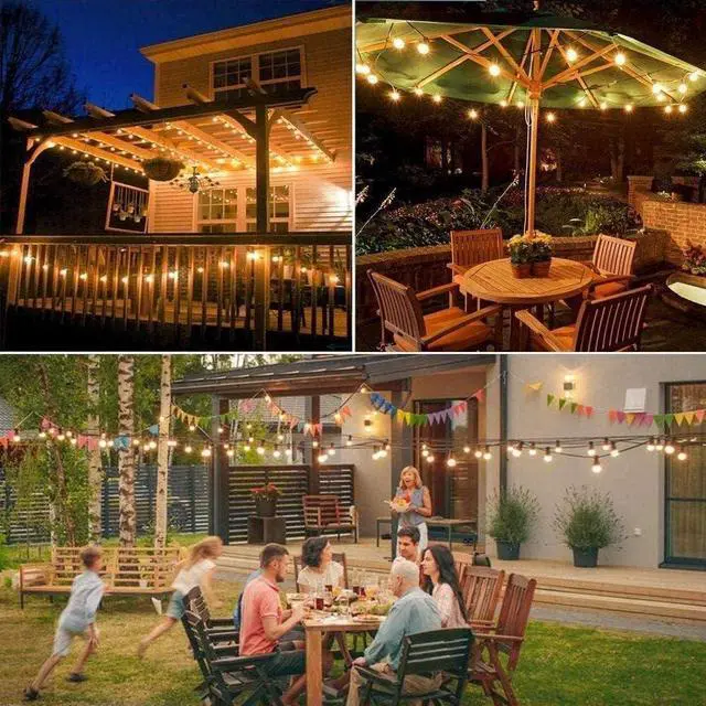 Alt view image 7 of 7 - SUNTHIN 100ft Solar String Lights, USB Rechargeable Solar Outdoor Lights with 48 Waterproof & Shatterproof G40 LED Bulbs for Patio, Porch, Garden, Deck, Bistro, Cafe, Camping