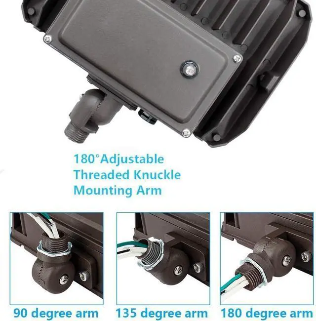 Alt view image 4 of 5 - Dusk to Dawn Outdoor 100W LED Flood Light with Knuckle (Plate Included), 14000LM 1000W Equiv., 100-277V 5000K,ETL Commercial LED Floodlight Fixture, Outdoor Security Lighting for Landscape,Parking Lot