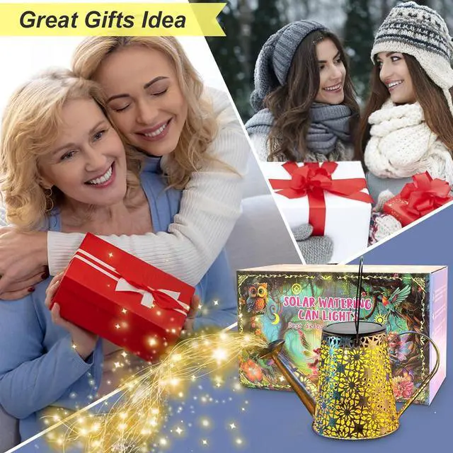 Alt view image 2 of 7 - VOOKRY Solar Watering Can Lights, Large Retro Metal Hanging Solar Lights Outdoor Waterproof, Birthday Gifts for Women Mom Grandma Garden Decor Yard Light LED Decoration Outside for Porch Lawn Patio