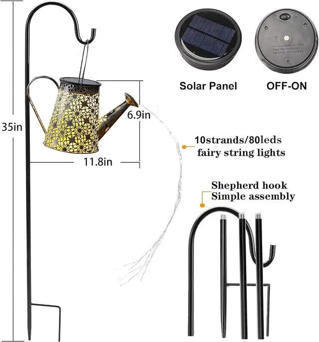 Alt view image 4 of 7 - VOOKRY Solar Watering Can Lights, Large Retro Metal Hanging Solar Lights Outdoor Waterproof, Birthday Gifts for Women Mom Grandma Garden Decor Yard Light LED Decoration Outside for Porch Lawn Patio