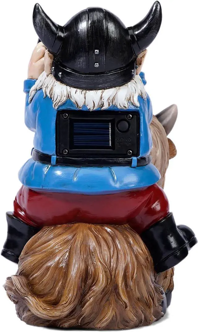 Alt view image 6 of 7 - Garden Gnome Statues Resin Gnome Sitting on Highland Cow Solar LED Lights Outdoor Telescope Gnome Decorations