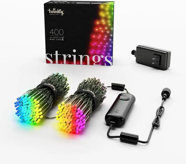 Main image of Twinkly Strings 400 LED RGB, LED Light String for in- and Outdoor, Smart LED Lights, Mappable LEDs, Compatible with Alexa and Google Home, IP44, Green Wire, 105ft