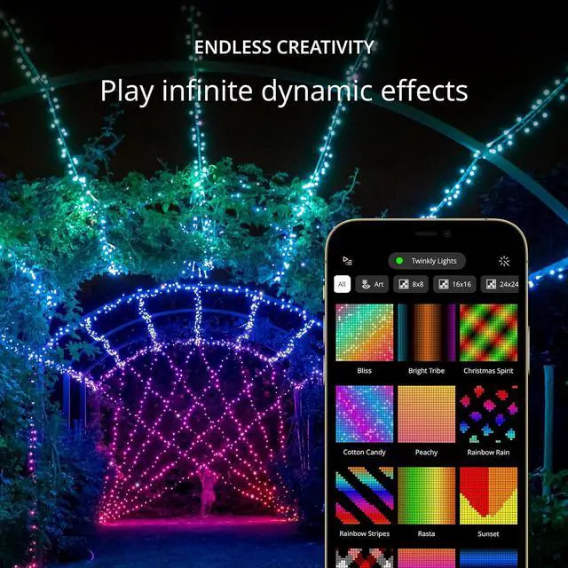 Alt view image 4 of 7 - Twinkly Strings 400 LED RGB, LED Light String for in- and Outdoor, Smart LED Lights, Mappable LEDs, Compatible with Alexa and Google Home, IP44, Green Wire, 105ft