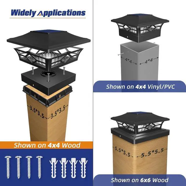 Alt view image 2 of 7 - APONUO Solar Post Cap Lights, 4x4 Black Plastic Outdoor Waterproof Lights, Warm White/Cool White LEDs, Fence/Deck Decor, Garden Lighting