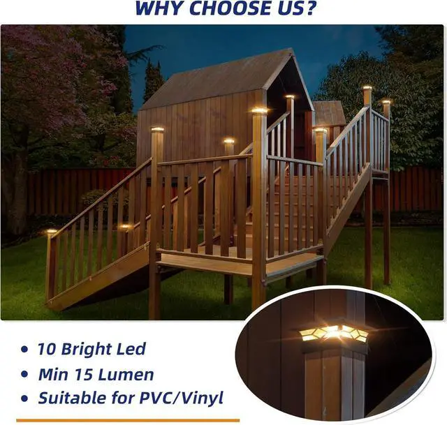 Alt view image 3 of 7 - APONUO Solar Post Cap Lights, 4x4 Black Plastic Outdoor Waterproof Lights, Warm White/Cool White LEDs, Fence/Deck Decor, Garden Lighting