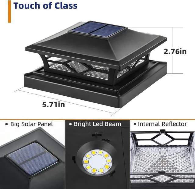 Alt view image 5 of 7 - APONUO Solar Post Cap Lights, 4x4 Black Plastic Outdoor Waterproof Lights, Warm White/Cool White LEDs, Fence/Deck Decor, Garden Lighting