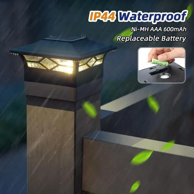 Alt view image 6 of 7 - APONUO Solar Post Cap Lights, 4x4 Black Plastic Outdoor Waterproof Lights, Warm White/Cool White LEDs, Fence/Deck Decor, Garden Lighting