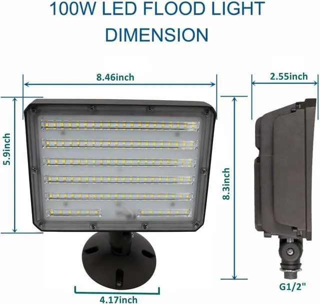 Alt view image 5 of 5 - Dusk to Dawn Outdoor 100W LED Flood Light with Knuckle (Plate Included), 14000LM 1000W Equiv., 100-277V 5000K,ETL Commercial LED Floodlight Fixture, Outdoor Security Lighting for Landscape,Parking Lot