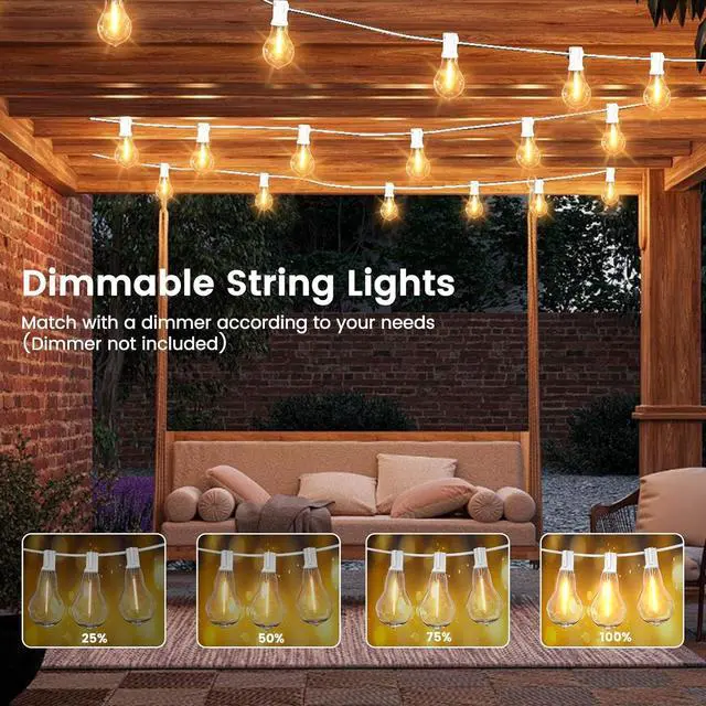 Alt view image 2 of 7 - String Lights for Outside 300FT(3x100FT) Outdoor Lights with 150+6(Spare) Edison Shatterproof Bulbs, Patio Light Connectable for Backyard, Bistro,Porch,White Cord String Light Waterproof