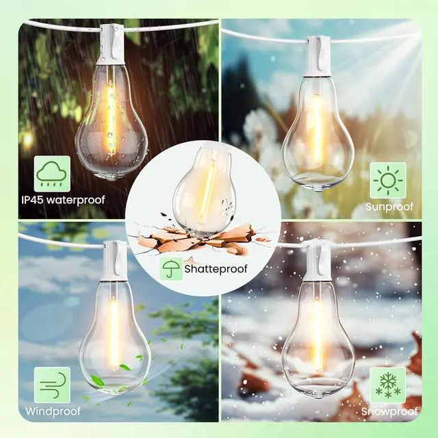 Alt view image 5 of 7 - String Lights for Outside 300FT(3x100FT) Outdoor Lights with 150+6(Spare) Edison Shatterproof Bulbs, Patio Light Connectable for Backyard, Bistro,Porch,White Cord String Light Waterproof