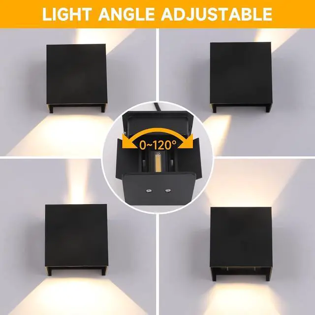 Alt view image 2 of 7 - 4-Pack LED Outdoor Wall Mount Lights Exterior/Interior, Square Modern Wall Sconce Fixture Set, Up and Down Lights IP65 Outdoor Waterproof Lights, 12W Warm Light 3000K Light Sconce (Matte Black)