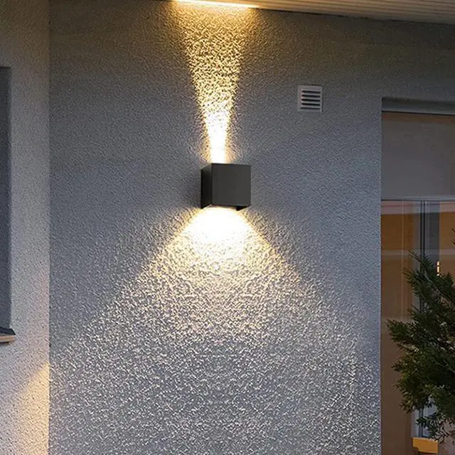 Alt view image 7 of 7 - 4-Pack LED Outdoor Wall Mount Lights Exterior/Interior, Square Modern Wall Sconce Fixture Set, Up and Down Lights IP65 Outdoor Waterproof Lights, 12W Warm Light 3000K Light Sconce (Matte Black)