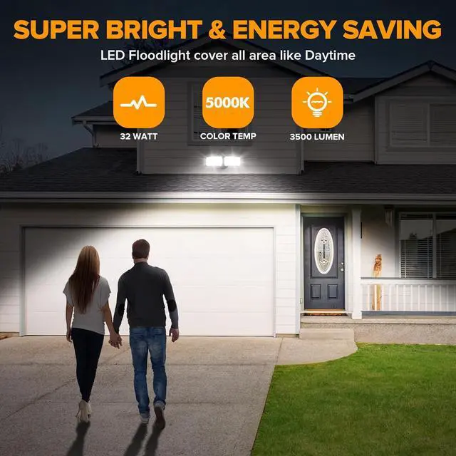 Alt view image 2 of 7 - LUTEC 32W 3500LM Integrated Dual-Head LED Flood Light Outdoor,Switch Controlled LED Security Light,5000K Wall Mount Exterior Flood Light,P65 Waterproof for Garage, Yard, Patio-Black