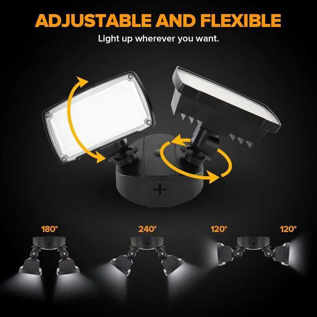 Alt view image 4 of 7 - LUTEC 32W 3500LM Integrated Dual-Head LED Flood Light Outdoor,Switch Controlled LED Security Light,5000K Wall Mount Exterior Flood Light,P65 Waterproof for Garage, Yard, Patio-Black