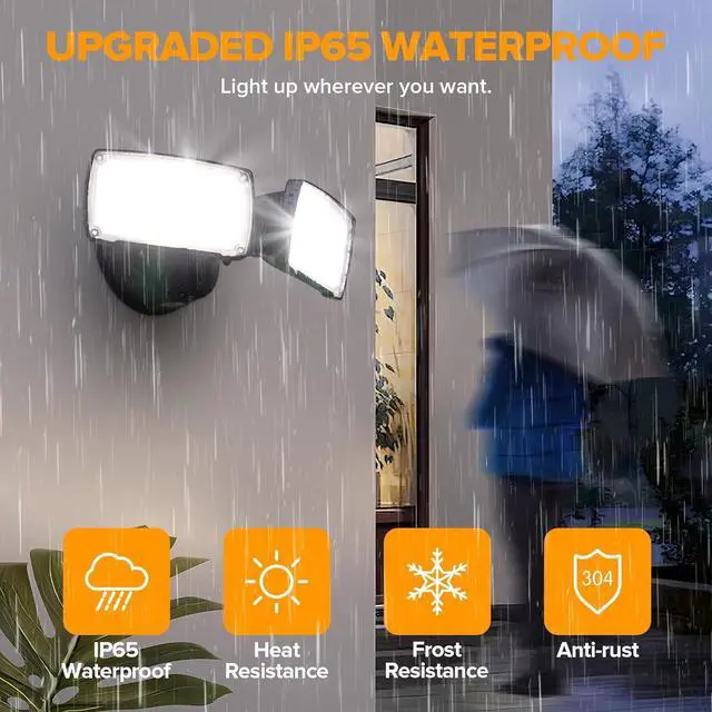 Alt view image 5 of 7 - LUTEC 32W 3500LM Integrated Dual-Head LED Flood Light Outdoor,Switch Controlled LED Security Light,5000K Wall Mount Exterior Flood Light,P65 Waterproof for Garage, Yard, Patio-Black