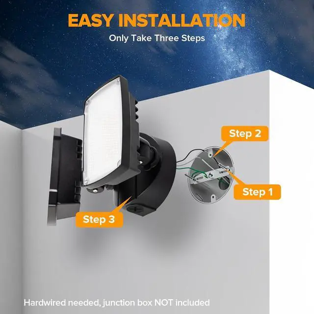 Alt view image 7 of 7 - LUTEC 32W 3500LM Integrated Dual-Head LED Flood Light Outdoor,Switch Controlled LED Security Light,5000K Wall Mount Exterior Flood Light,P65 Waterproof for Garage, Yard, Patio-Black