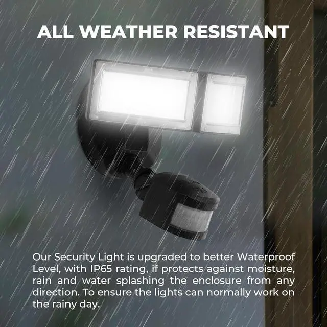 Alt view image 5 of 7 - LED Motion Sensor Outdoor Lights, 38W 4000LM 5000K Daylight, IP65 Waterproof Flood Light, 2 Head Dusk to Dawn Motion Detected Security Lights for Patio, Garage, Yard (Black)