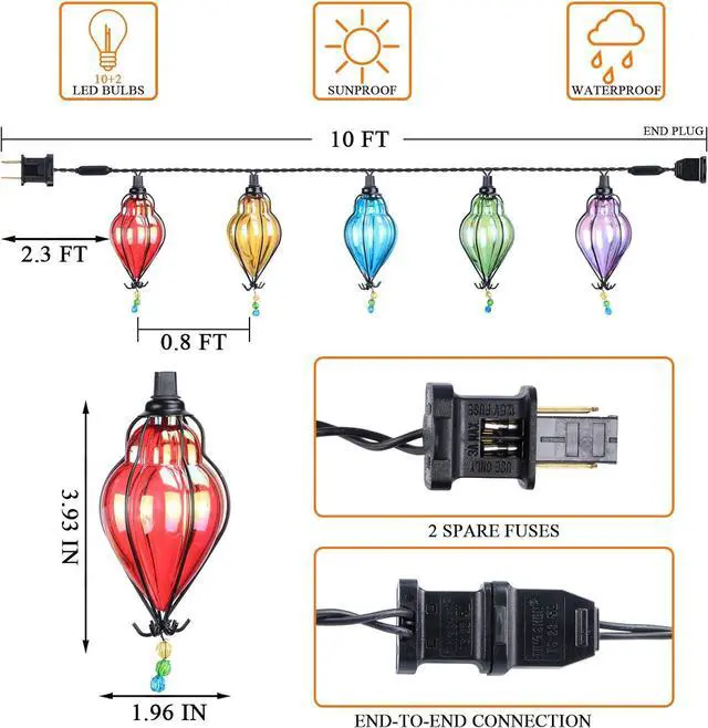 Alt view image 2 of 7 - Multicolor - Decorative String Lights Plug in with 10 Bulbs Connectable, Indoor Outdoor Patio Lights for Party Wedding Bedroom Bistro Cottagecore Decor