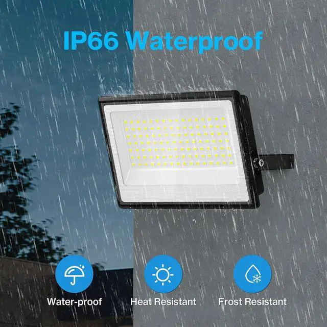 Alt view image 4 of 7 - Olafus 100W Flood Lights Outdoor, 9000lm LED Work Light Plug in, 6500K Daylight White Led Flood Light Outdoor, IP66 Waterproof Security Lights for Yard Garage Stadium 4 Pack