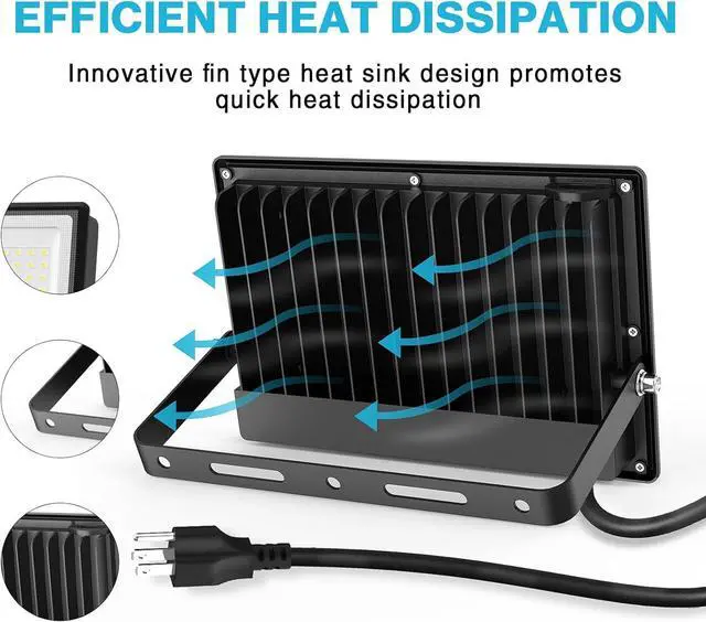 Alt view image 6 of 7 - Olafus 100W Flood Lights Outdoor, 9000lm LED Work Light Plug in, 6500K Daylight White Led Flood Light Outdoor, IP66 Waterproof Security Lights for Yard Garage Stadium 4 Pack