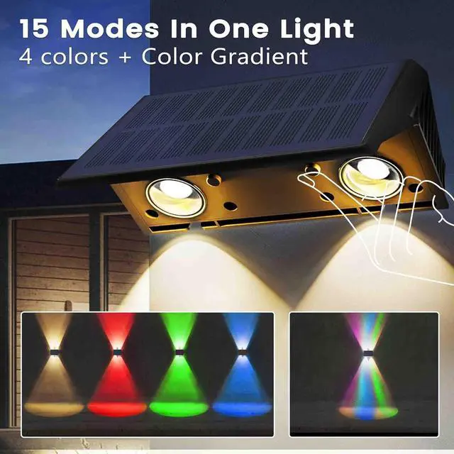 Alt view image 5 of 7 - Fence Lights Solar Powered, 6-Pack Solar Fence Lights Up/Down Flexible Buttons, IP67 Waterproof for Outdoor, 100LM Bright, Auto Dusk to Dawn for Wall/Stairs/Yard/Railing/Deck/Pathway (White & RGB)
