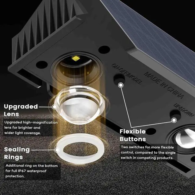 Alt view image 6 of 7 - Fence Lights Solar Powered, 6-Pack Solar Fence Lights Up/Down Flexible Buttons, IP67 Waterproof for Outdoor, 100LM Bright, Auto Dusk to Dawn for Wall/Stairs/Yard/Railing/Deck/Pathway (White & RGB)