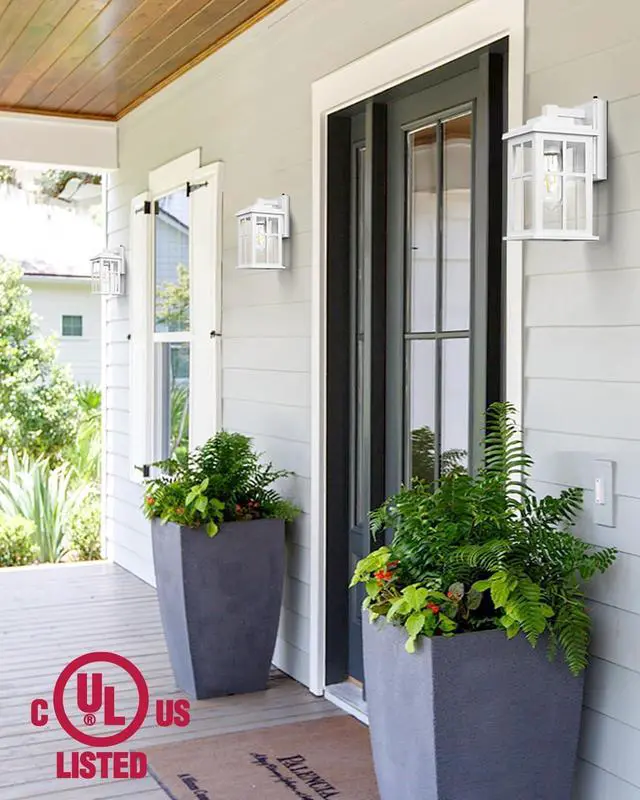 Alt view image 5 of 7 - White Outdoor Light Fixture, 2 Pack Dusk to Dawn Exterior Lighting Fixtures, Anti-Rust Porch Lights, Dusk to Dawn Outdoor Lighting for House, Garage, Garden, Entryway, Doorway