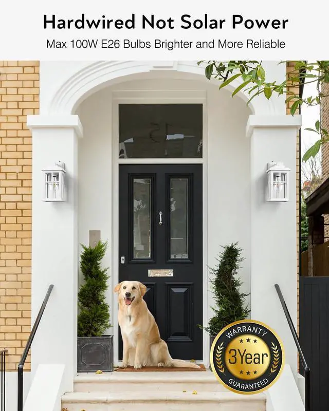 Alt view image 6 of 7 - White Outdoor Light Fixture, 2 Pack Dusk to Dawn Exterior Lighting Fixtures, Anti-Rust Porch Lights, Dusk to Dawn Outdoor Lighting for House, Garage, Garden, Entryway, Doorway