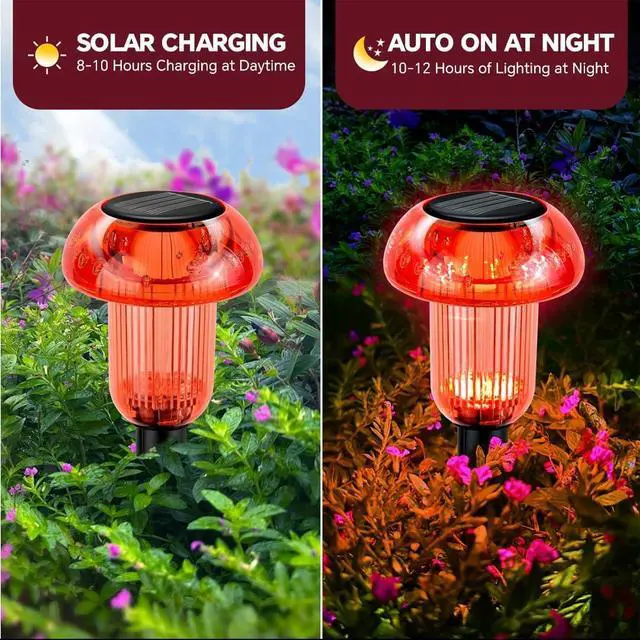 Alt view image 2 of 7 - Halloween Solar Pathway Lights Outdoor 4 Pack, Red LED Driveway Light Solar Powered, Garden Decor, Mushroom Solar Lights Outdoor Waterproof for Outside Yard, Sidewalk, Lawn, Patio, Christmas