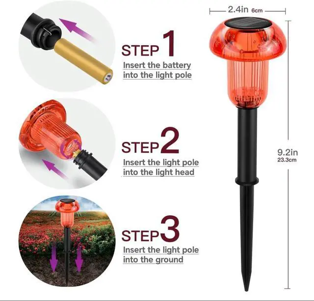Alt view image 4 of 7 - Halloween Solar Pathway Lights Outdoor 4 Pack, Red LED Driveway Light Solar Powered, Garden Decor, Mushroom Solar Lights Outdoor Waterproof for Outside Yard, Sidewalk, Lawn, Patio, Christmas