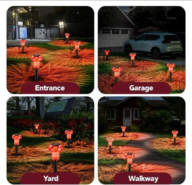 Alt view image 5 of 7 - Halloween Solar Pathway Lights Outdoor 4 Pack, Red LED Driveway Light Solar Powered, Garden Decor, Mushroom Solar Lights Outdoor Waterproof for Outside Yard, Sidewalk, Lawn, Patio, Christmas