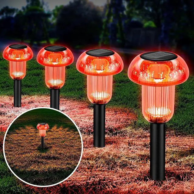 Alt view image 7 of 7 - Halloween Solar Pathway Lights Outdoor 4 Pack, Red LED Driveway Light Solar Powered, Garden Decor, Mushroom Solar Lights Outdoor Waterproof for Outside Yard, Sidewalk, Lawn, Patio, Christmas