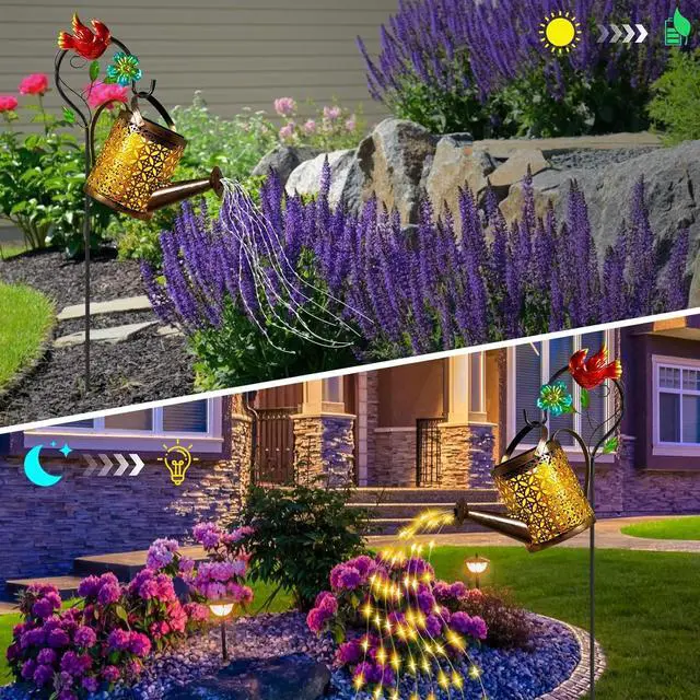 Alt view image 3 of 6 - Solar Lanterns Cardinal Granden Decor, Watering Can with Cardinal Shepherd Hook and Cascading Lights, Outdoor Solar Lantern for Garden Yard Decor, Gifts for Women Mom Grandma Birthday, Mothers Day