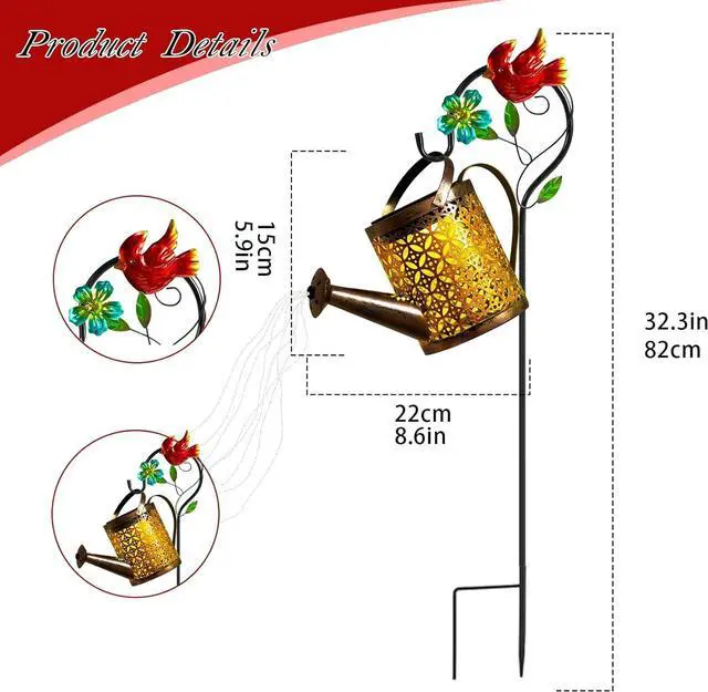 Alt view image 4 of 6 - Solar Lanterns Cardinal Granden Decor, Watering Can with Cardinal Shepherd Hook and Cascading Lights, Outdoor Solar Lantern for Garden Yard Decor, Gifts for Women Mom Grandma Birthday, Mothers Day