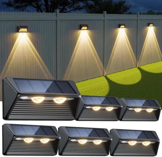 Main image of WdtPro Solar Fence Lights Outdoor - 3500K/6000K 2 Modes, Super Bright Lens LED Fence Lights Solar Powered, IP65 Waterproof Solar Deck Light for Outside Patio Step Stair Railing Wall (6 Pack)